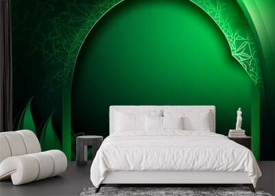 Eid green background with islamic decoration vibrant hues of the gradient background. Eid ramadan background concept with copy space. generative ai Wall mural