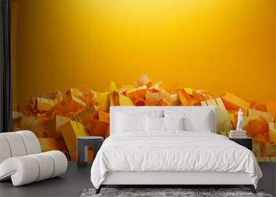 Empty orange color shopping bag on the yellow background, copy space text, Design creative concept for autumn sale event. generative ai. Wall mural