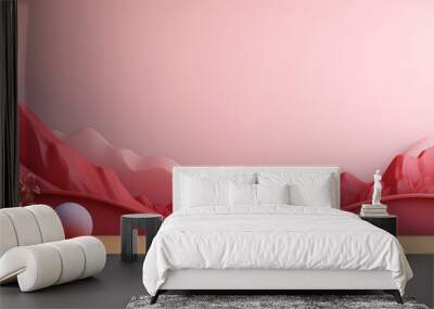 minimalist landscape image with mountains, trees, and clouds with copy space in pink tone for nature Wall mural