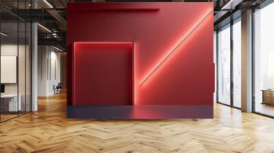 red neon room in the dark room Red  Futuristic background wall illuminated red 3d with copy space Wall mural