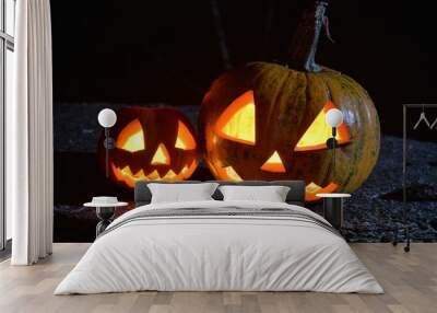 Two halloween spooky pumpkins Wall mural