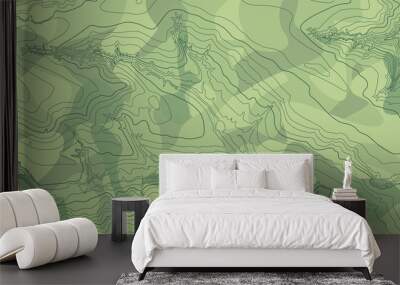 Abstract vector topographic map in green colors Wall mural