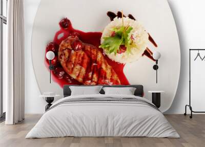 delicious beef with cherry sauce. file includes clipping path fo Wall mural