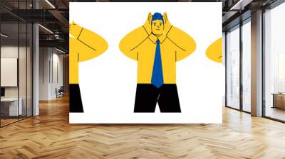 Business man covering his ears mouth and eyes as looking. Flat vector illustration isolated on white background Wall mural