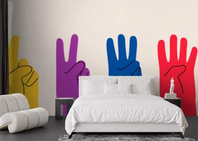 Hand count. Hands counting zero to five. Colorful flat vector illustration Wall mural