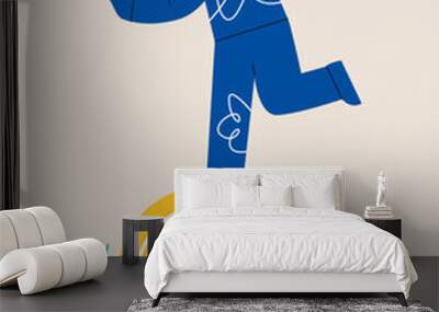 Man stand on money coin. Colorful vector illustration Wall mural