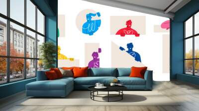 Men and women peeping. Cheerful, curious, happy people set. Colorful vector illustration Wall mural