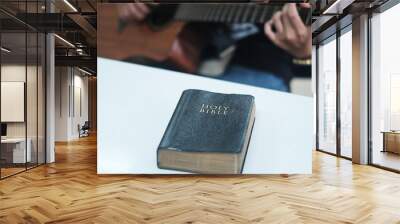 Bible study. Bible, books and guitar worship God. freedom. Worship of God that respects and loves our God. Christianity. religion Wall mural