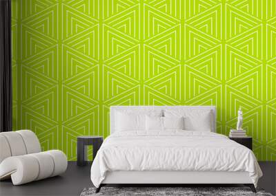 Summer background geometric triangle pattern seamless lemon green and white. Wall mural