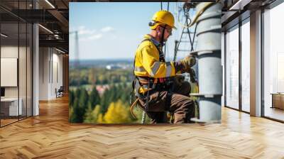 
Variation
25 Sep at 1:17 pm


Electrician in workwear is climbing a high power electric line tower. He has work helmet. Wall mural