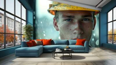 Young construction worker in hard hat  Wall mural