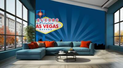 las vegas sign with city skyline Wall mural