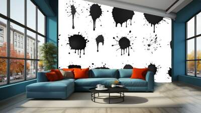 Ink drops and splashes. Blotter spots liquid paint drip set of ink blots Wall mural