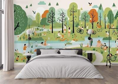 Nature and landscape. Vector illustration of trees landscape with trees and flowers Wall mural