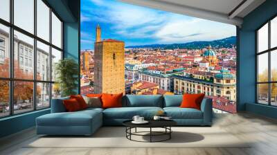 Aerial view of Bologna Cathedral and towers above of the roofs of Old Town in medieval city Bologna Wall mural