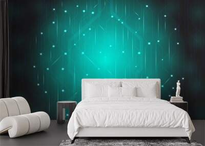 Line shape dot system blue green background copy space empty pattern business technology electronic element global worldwide internet digital network geometric innovation future modern cyber media Wall mural