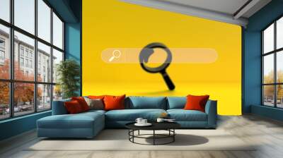 magnifying glass black color yellow orange background symbol icon element research business idea project strategy management report discovery knowledge website work job occupation information document Wall mural