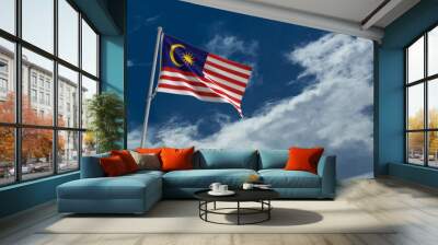 malaysia flag independence blue sky cloud white background wallpaper copy space freedom patriotism celebration culture malaysian national holiday copy space harimerdeka banner event pole nature asian Wall mural