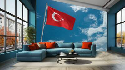 turkey flag red star blue sky white copy space background wallpaper turkish turkiye country trafalgar tourism memorial history britain destination capital great day holiday city national column city  Wall mural