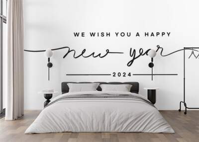 we wish you a happy new year 2024 2023 time calendar happy new year text font calligraphy symbol decoration ornament number merry christmas xmas sale buyer promotion product advertisement festival  Wall mural