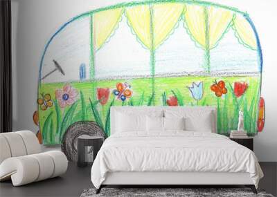 Child drawing car Wall mural