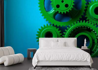 gears mechanism green bright technology blue background
 Wall mural