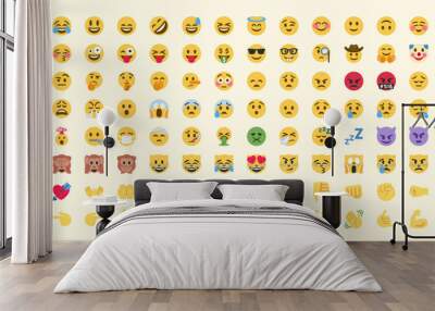 Vector Emoticon Big Set. Emoji pack. All face and hand emojis vector icons illustrations collection Wall mural