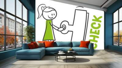 Stick Figure Series Green Woman / Check Wall mural