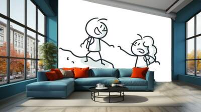 stick figures: mountain climbing, mountain guide (no. 49) Wall mural