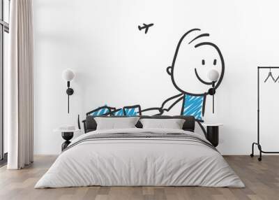 Stickman Blue: Suitcase, Travel. (Nr. 159) Wall mural