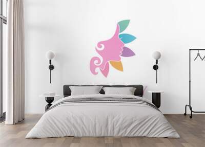 Beauty Floral flower face Logo Design Symbol Template Flat Style Vector Illustration Wall mural