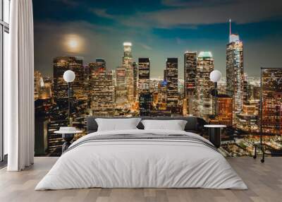 Los Angeles at night. Downtown LA night Los Angeles sunset skyline California.  Wall mural