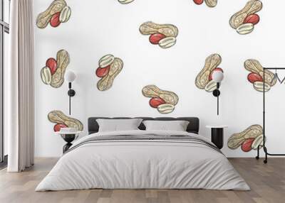 Vector peanut seamless pattern. Hand drawn fruit illustration Wall mural