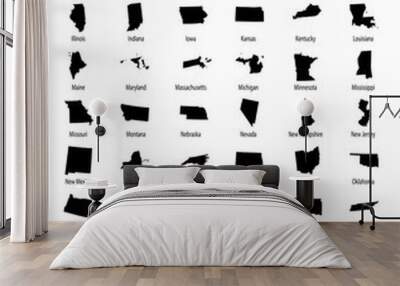 illustration of all 50 states of america on white background Wall mural