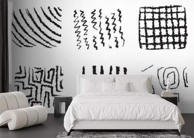 hand drawn pattern sheet doodle isolated on white and black vector set of 6 grunge strokes different style cross hatching pencil strokes for high quality prints	 Wall mural