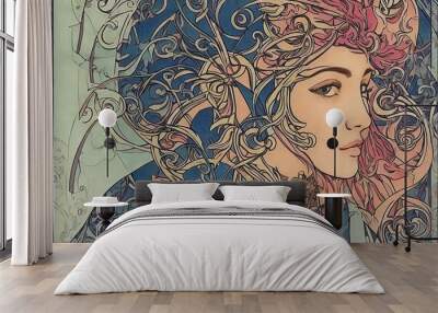 portrait of a woman in art nouveau style, Generative AI Wall mural