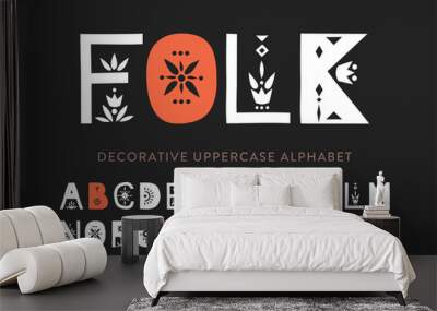 Vector display uppercase alphabet decorated with geometric folk patterns Wall mural