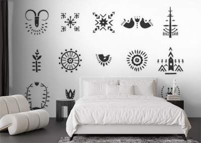 vector set of hand drawn decorative animals and plants in scandinavian style. for posters, patterns, Wall mural