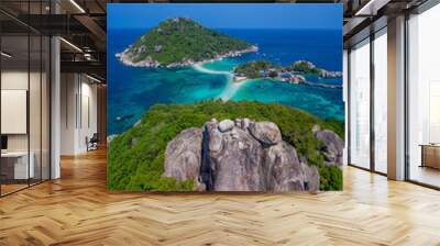 Aerial drone view of beautiful Koh Nang Yuan island in Thailand Wall mural