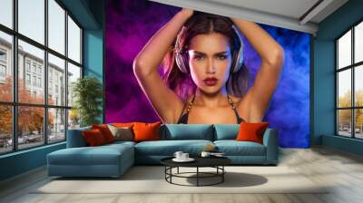 sexy brunette listening music Wall mural