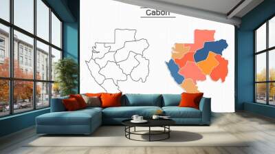 Gabon map city vector divided by colorful outline simplicity style. Have 2 versions, black thin line version and colorful version. Both map were on the white background. Wall mural