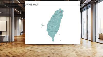 Taiwan map vector illustration on white background. Map have all province and mark the capital city of Taiwan. Wall mural