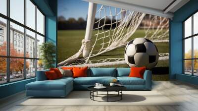 soccer ball in goal net Wall mural