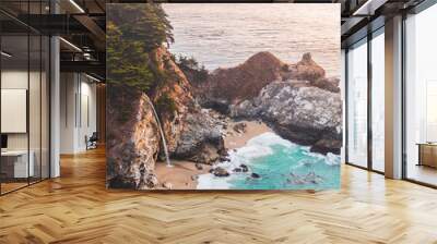 Golden hour at McWay Falls in Big Sur on the Central Coast of California Wall mural