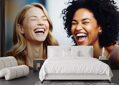 Two women smiling together, representing joy and acceptance in lgbtq community (17) Wall mural