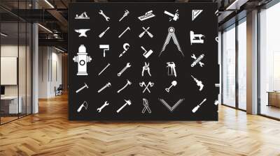 carpenter, handyman tool and equipment icon set, glyph design Wall mural