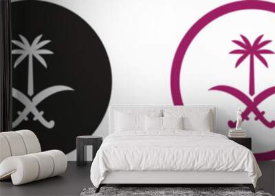 saudi arabia national day, palm tree and swords national symbol silhouette style icon Wall mural