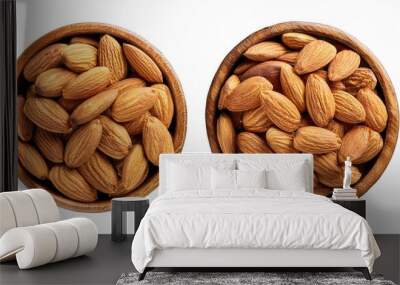 Almond nuts in bowl set isolated on white background. Generated image Wall mural