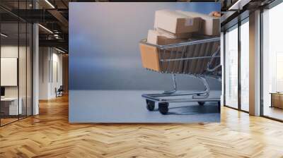 Cardboard box packages on cart. Logistics and distribution service. Generated image Wall mural