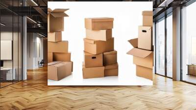 Cardboard boxes isolated on white. Generated image Wall mural